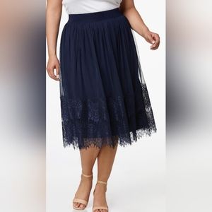 Pitch Navy Floral Lace Skirt